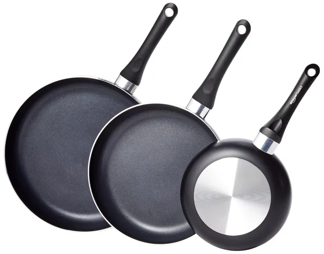 Amazon Basics 3 pièces poêles antiadhésives, 20 cm, 25 cm, 30 cm, Noir