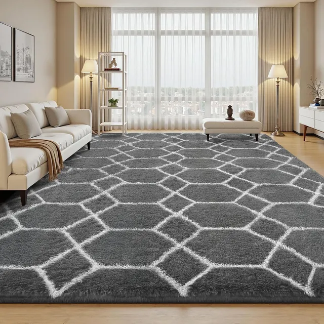 Sour Lemon Tapis de Salon, à Poils Longs, Tapis Chambre Gris, 160x230cm, antidérapant, Extra Large, Moelleux et Moderne, pour Chambre à Coucher, Chambre d'enfant