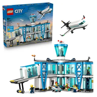 LEGO City L’Aéroport et l’Avion - Maquette Miniature avec Terminal, Avion, Remorqueur, Passerelle, 9 Minifigurines & Accessoires - Idée de Cadeau d'anniversaire pour Garçon dès 8 Ans 60502