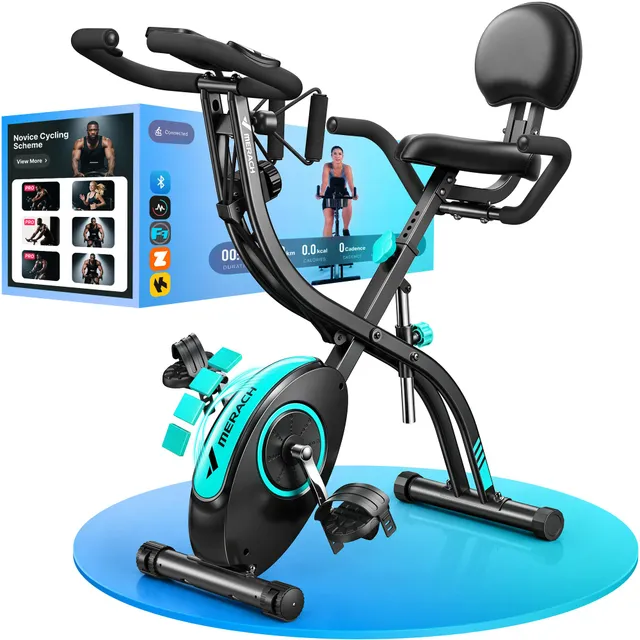 MERACH 4 en 1 Vélo D’Appartement Pliable, Velo d Appartement avec Moniteur LCD et Mesure du Pouls, Vélos de Fitness Magnétique Avec 16 Niveaux Résistance Magnétique & Coussin de Siège Confortable