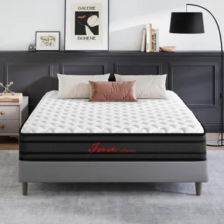 INRE Matelas 160 x 200 cm | Epaisseur 25 cm | Matelas en Mousse à Mémoire de Forme | Certifé Oeko-TEX | Respirabilité et Anti-acariens | Confort Ferme | Sommeil Profond | Réversible (Blanc et Noir)