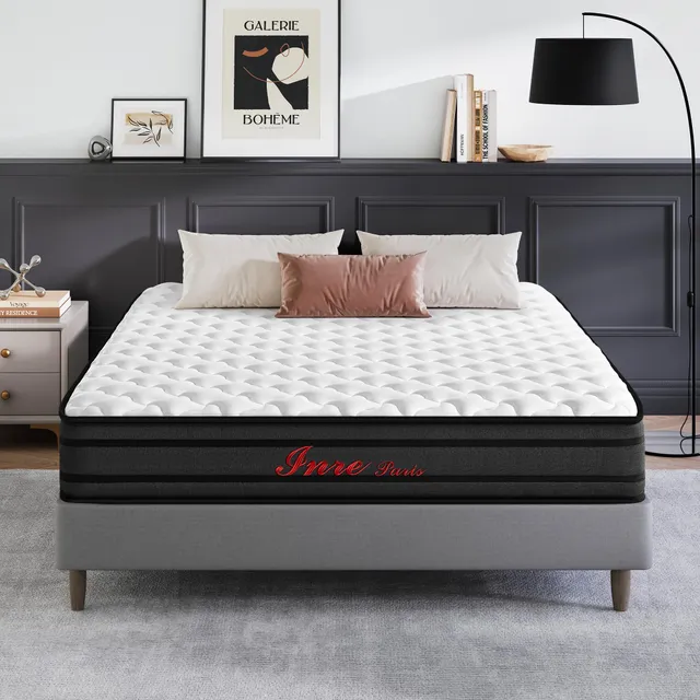 INRE Matelas 160 x 200 cm | Epaisseur 25 cm | Matelas en Mousse à Mémoire de Forme | Certifé Oeko-TEX | Respirabilité et Anti-acariens | Confort Ferme | Sommeil Profond | Réversible (Blanc et Noir)
