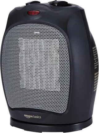 Amazon Basics Radiateur soufflant et pivotant en céramique avec thermostat réglable 1800 W, Noir