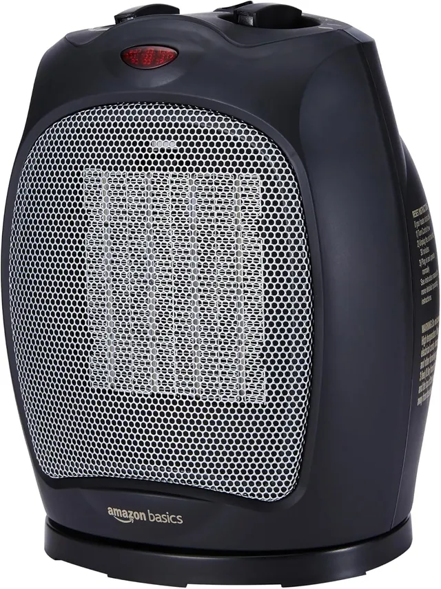 Amazon Basics Radiateur soufflant et pivotant en céramique avec thermostat réglable 1800 W, Noir