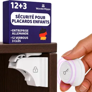 Serrure Magnétique Invisible pour Sécurité Enfant – 12 Verrous & 3 Clés – Blocage Sans Perçage – Protection pour Placards, Portes & Tiroirs – Blanc