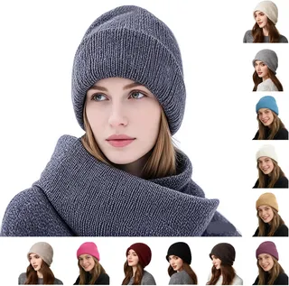 Générique Bonnet Femme Hiver Tricoté Chaud Doublé Beanie Cadeau Gris