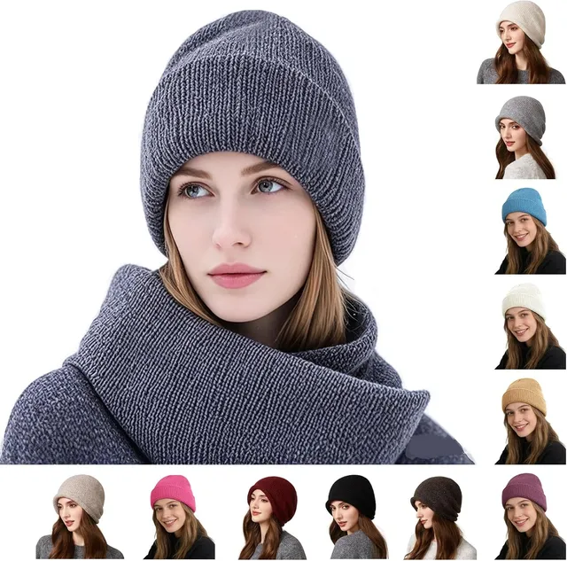 Générique Bonnet Femme Hiver Tricoté Chaud Doublé Beanie Cadeau Gris