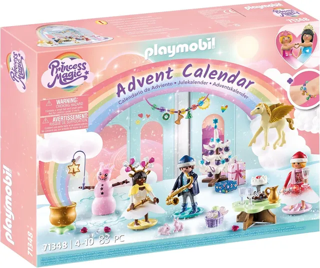 PLAYMOBIL 71348 Calendrier de l'Avent - Arc-en-ciel, un univers de princesses et de magie- 24 fenêtres à ouvrir en attendant Noël, jouet avec décor pour enfants à partir de 4 ans