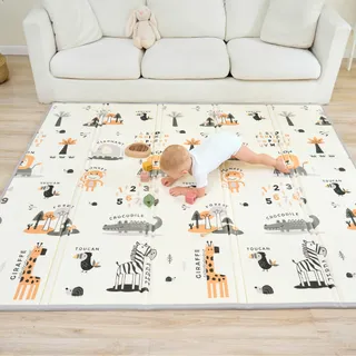 Tapis D'éveil Bébé Pliable Epais Réversible 150x180x1cm - tapis De Jeu Pour Enfant Bebe - tapis De Sol XXL En Mousse - Tapis De Motricité Favorisant Le Développement Sensoriel - Cadeau Naissance Bébé