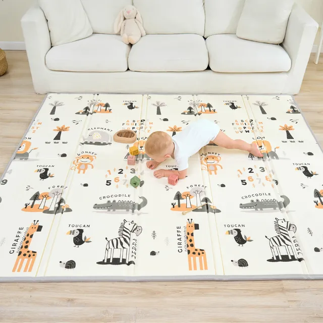 Tapis D'éveil Bébé Pliable Epais Réversible 150x180x1cm - tapis De Jeu Pour Enfant Bebe - tapis De Sol XXL En Mousse - Tapis De Motricité Favorisant Le Développement Sensoriel - Cadeau Naissance Bébé