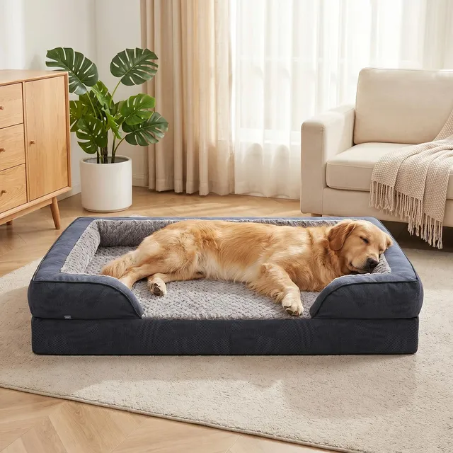 JOEJOY Panier Chien Grande Taille XL Orthopedique, Memoire de Forme Lit pour Chien Dehoussable Lavable, Coussin avec Structure en Nid d'abeille et Doublure Imperméable, Gris Foncé