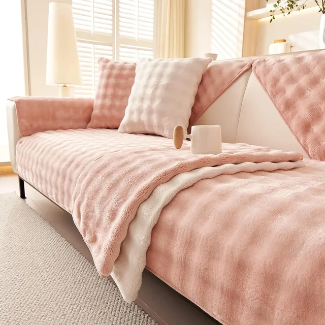 Housse de canapé en velours, en fausse fourrure, antidérapante, en peluche, protection des meubles (rose, 70 x 70 cm)