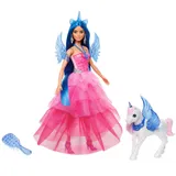 Barbie Licorne Poupée 65Ème Anniversaire Aux Cheveux Bleus Une Touche De Magie, Robe Rose, Licorne Ailée Et Autres Accessoires, Jouet Enfant, A Partir De 3 Ans, HRR16