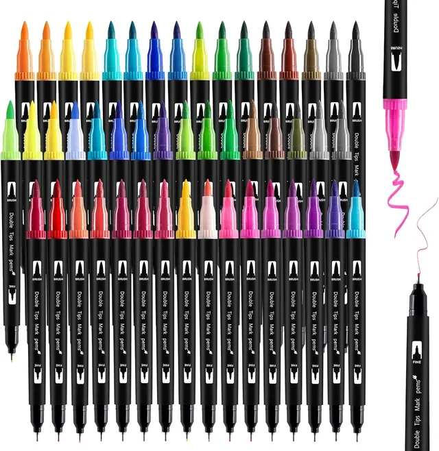 Thboxes 48 Couleurs Feutres Coloriage, Feutre Aquarelle Double Pointe