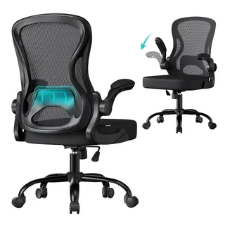 SONGMICS Chaise de Bureau Ergonomique Pivotante, en Maille, Fauteuil de Bureau, Soutien Lombaire, Fonction Basculante, Accoudoirs Rabattables, pour Chambre, Noir d'encre OBN042BH02