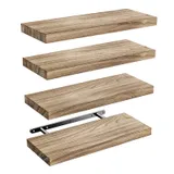 Pipishell Étagères Murales, Etagere Murale de 40 cm, étagères murales en Bois de Paulownia, Ensemble de 4 étagères en Bois pour Salle de Bain, Chambre, Bureau, Salon, Cuisine, etc. (Brun Clair)