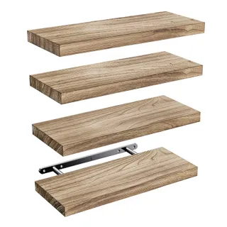 Pipishell Étagères Murales, Etagere Murale de 40 cm, étagères murales en Bois de Paulownia, Ensemble de 4 étagères en Bois pour Salle de Bain, Chambre, Bureau, Salon, Cuisine, etc. (Brun Clair)