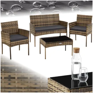 tectake® Ensemble Salon de Jardin Exterieur en Résine tressée Canapé 2 Places 2 Fauteuil Salon et 1 Table de Jardin, Coussins Inclus, Mobilier de Jardin pour Amenagement Balcon Terrasse Veranda