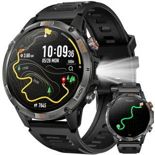 Montre Connectée Homme GPS Smartwatach: 1.46" HD Smart Watch Appel Bluetooth Fréquence Cardiaque SpO2 580mAh Batterie 100+ Modes Sportifs IP68 Etanche Surveillance Santé Torche LED pour iOS e Android