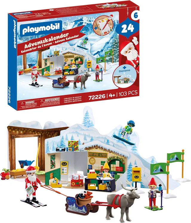 Playmobil | Christmas | Calendrier de l’Avent : Au pôle Nord | Monde de Noël en 24 Jours avec Père Noël, lutins, Renne & Bureau de Poste | pour Enfants dès 4 Ans | 72226