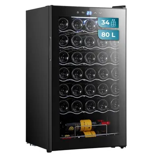 Cecotec Cave à vin 34 bouteilles Bolero grandsommelier 34030 black compressor, 80 L, Refroidissement par compresseur, Température réglable de 5 à 18°C, Commande tactile, Affichage, LED intérieur.