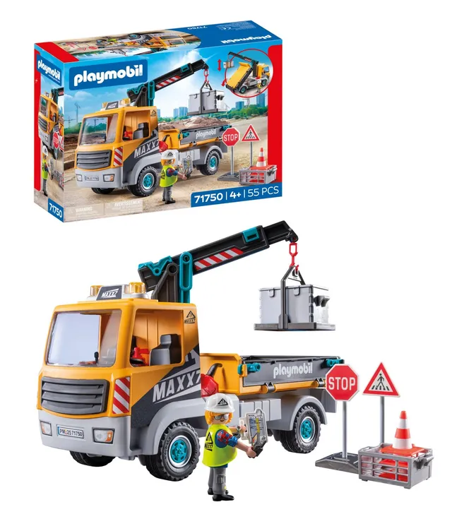 Playmobil | Action Heroes | Camion de Chantier avec Grue | Jouet pour Enfants | Set de Construction | Jouet pour Enfants à partir de 4 Ans | 71750