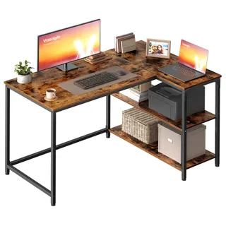 VASAGLE Bureau Gaming en L, Bureau avec Rangement, Étagères Réversibles à Hauteur Réglable, pour Domicile, 110 x 80 cm, Marron Rustique LWD135KD01