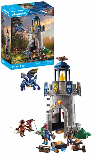 Playmobil 71483 Tourelle des Chevaliers de Novelmore avec Dragon - Les Chevaliers défendent Leur Royaume Novelmore - avec 1 Animal et 3 Personnages - Jouet Univers médiéval et Historique. Dès 4 Ans