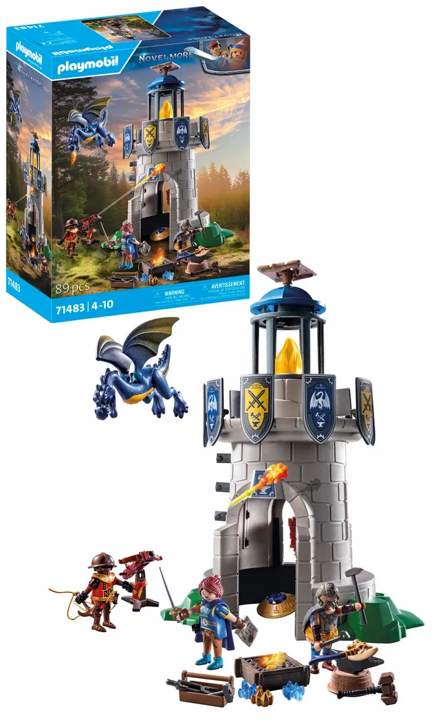 Playmobil 71483 Tourelle des Chevaliers de Novelmore avec Dragon - Les Chevaliers défendent Leur Royaume Novelmore - avec 1 Animal et 3 Personnages - Jouet Univers médiéval et Historique. Dès 4 Ans