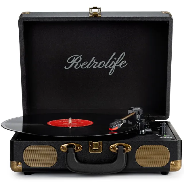 Platine Vinyle 3 Vitesses 33/45/78 TR/Min Bluetooth Valise Portable Tourne-Disque à Courroie avec Haut-Parleurs Intégrés Sortie Ligne RCA Vintage Turntable