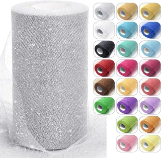 Rouleau de Tulle, 15 cm x 9 m Rouleau Tulle Paillettes, Rouleaus de Tissu de Tulles, Rouleaus Tulles Motif Paillette, Tulled Rouleaues Bobine, Tulled Pailleté, pour DIY Artisanat (Argent)