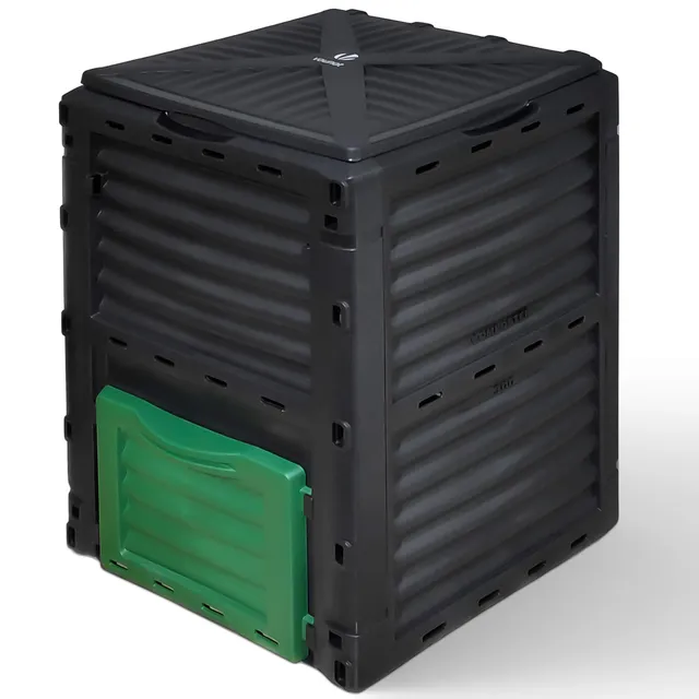 VOUNOT Composteur de Jardin 300L Qualité Supérieure Bac Composteur pour Jardin Déchets Bac à Composte en Polypropylène Résistant aux Chocs et aux UV Noir Vert Lot de 1