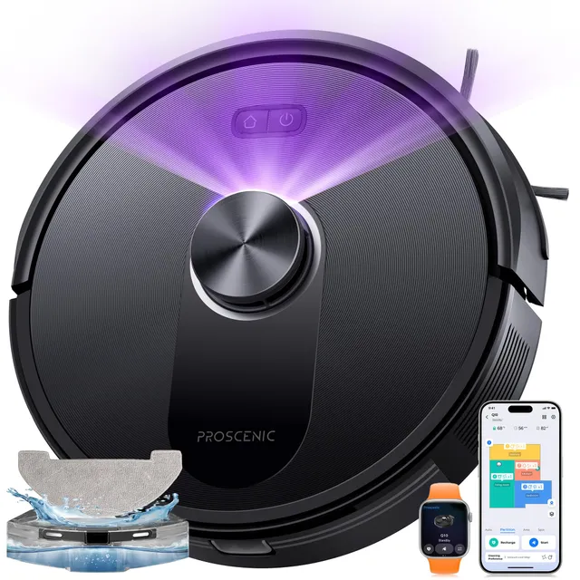 Proscenic Q10+ Aspirateur Robot,8000Pa 200Mins Robot Aspirateur Laveur avec Serpillière,Navigation Lidar,Multi-étage Cartographie,Évitement d'obstacles,Silencieux,pour Poils Animaux Tapis Sols Durs