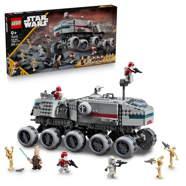 LEGO Star Wars 75413 The Clone Wars Le Juggernaut de la République - Jouet de Construction avec 3 Figurines de Droïdes & 5 Minifigurines Dont 1 avec Sabre Laser - Cadeau pour Garçon ou Fan dès 9 Ans