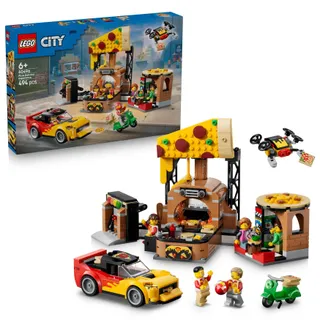 LEGO City La Pizzeria et Ses Véhicules de Livraison - Jeu de Construction - Jouet Voiture, Scooter, Drone, Borne d’Arcade & 4 Minifigurines - Idée de Cadeau d'anniversaire pour Garçon dès 6 Ans 60496
