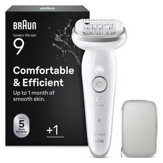 Braun Silk-épil 9, Épilateur Avec Tête Pivotante Pour Épilation Facile, Même Pour Les Zones Sensibles, Appareil De Précision Pour Une Peau Douce Longue Durée, 9-011, Étanche, Blanc/Argent