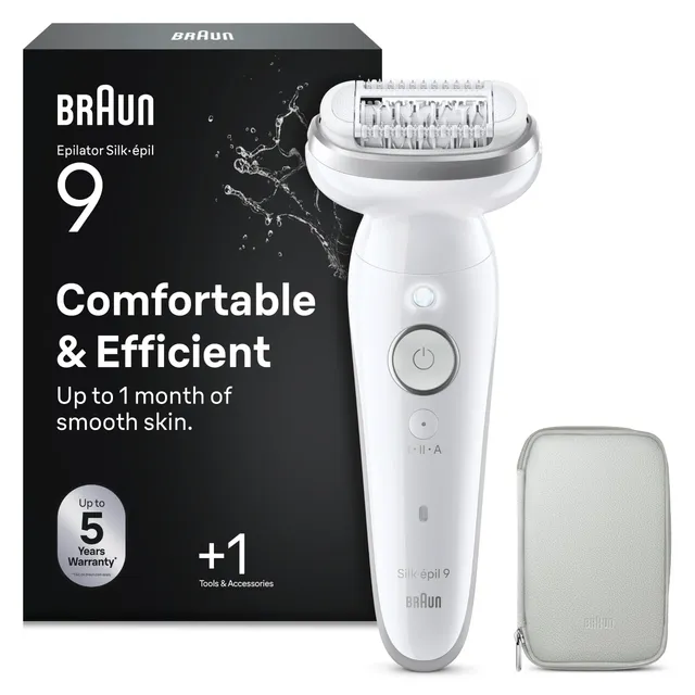 Braun Silk-épil 9, Épilateur Avec Tête Pivotante Pour Épilation Facile, Même Pour Les Zones Sensibles, Appareil De Précision Pour Une Peau Douce Longue Durée, 9-011, Étanche, Blanc/Argent