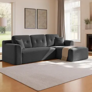 VASAGLE Canapé d’Angle, Canapé Modulable 244 cm, Livré Compressé en Colis, sans Montage, avec Grande Méridienne à Droite, pour Salon, Chambre d’Amis, Gris Ardoise LCS184GN01