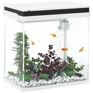 PawHut Petit Aquarium Complet 14L, Aquarium en Verre, avec système de Filtration, éclairage LED, Pompe à Eau, Couvercle, pour Poissons tropicaux, Rouges, Blanc