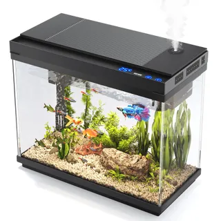 Vehipa Aquarium, Aquarium Complet 9L avec Humidificateur Intelligent, Filtre 3 en 1, Affichage de la Température, Verre UHD, éclairage 7 Couleurs