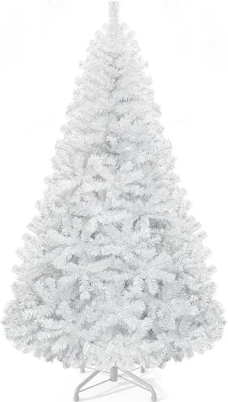 YITAHOME Sapin de Noël Artificiel Blanc 182cm, Environ 818 Pointes, réaliste, Branches denses, Sapin avec Cadre Pliant et Support en métal, Montage Rapide pour Maison et magasins, 183 x Φ115 cm