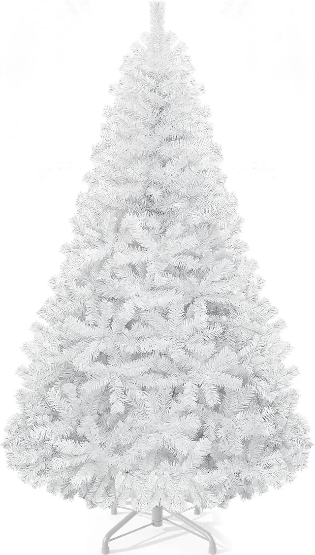 YITAHOME Sapin de Noël Artificiel Blanc 182cm, Environ 818 Pointes, réaliste, Branches denses, Sapin avec Cadre Pliant et Support en métal, Montage Rapide pour Maison et magasins, 183 x Φ115 cm