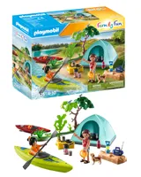 Playmobil 71425 Famille et Tente - Family Fun - des Vacances partagées dans la Nature - Comprend Deux Personnages, Deux canoës, Une Tente, Un feu de Camp et des Accessoires - Dès 4 Ans