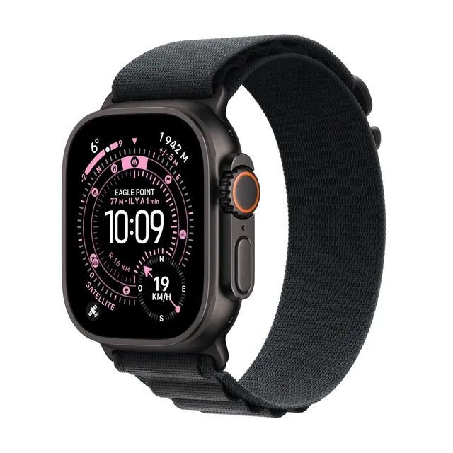 Apple Watch Ultra 3 [GPS + Cellular 49 mm] Montre connectée Course à Pied et Multisport avec boîtier Titane Noir et Boucle Alpine Noir. Communications Satellite, Suivi santé et activité