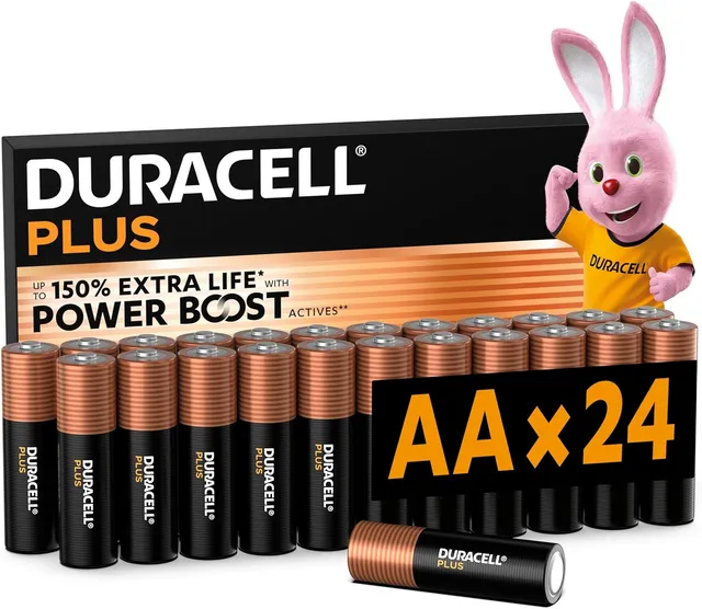 DURACELL Plus Piles AA (Lot de 24) – Piles Alcalines 1,5 V–Durent jusqu’à 150 % plus longtemps grâce aux Actifs POWER BOOST–Fiable pour vos Appareils du Quotidien–Emballage 0 % Plastique – MN1500