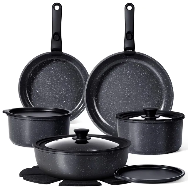 GiPP 15 PCS Batterie Cuisine en CéRamique AntiadhéSive et Poignee Amovible