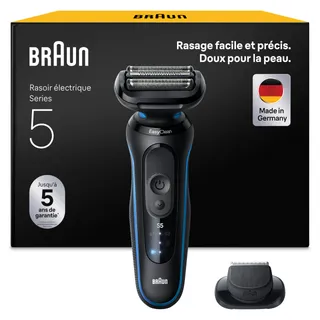 Braun Rasoir Electrique Homme Series 5 52-B1200SI Bleu, Etanche, Lames Flexibles Pour Raser Doucement Visage et Barbe, 2 Modes De Rasage, Coffret Avec Accessoire Tondeuse De Précision, En Carton
