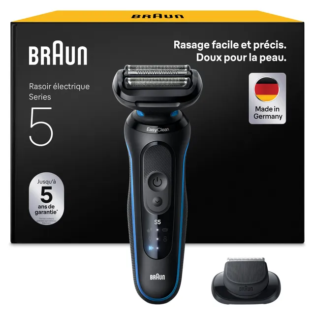 Braun Rasoir Electrique Homme Series 5 52-B1200SI Bleu, Etanche, Lames Flexibles Pour Raser Doucement Visage et Barbe, 2 Modes De Rasage, Coffret Avec Accessoire Tondeuse De Précision, En Carton