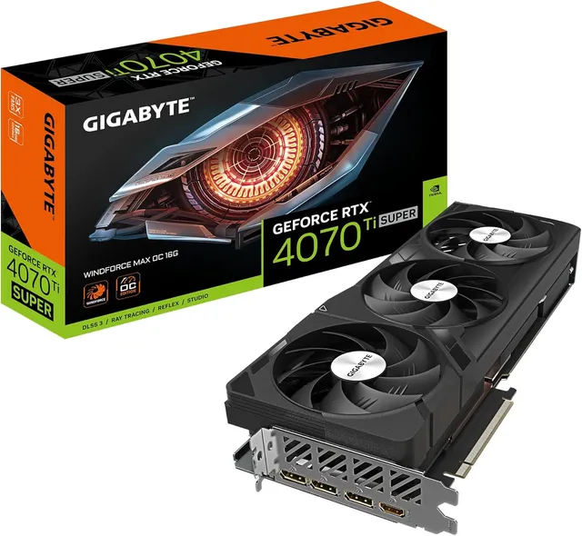 GIGABYTE GeForce RTX 4070 Ti Super WINDFORCE Max OC Carte Graphique - 16 Go GDDR6X, 256 Bits, PCI-E 4.0, 2655 MHz Fréquence du Cœur, 3 xDP 1.4a, 1 x HDMI 2.1a, NVIDIA DLSS 3, GV-N407TSWF3MAX OC-16GD