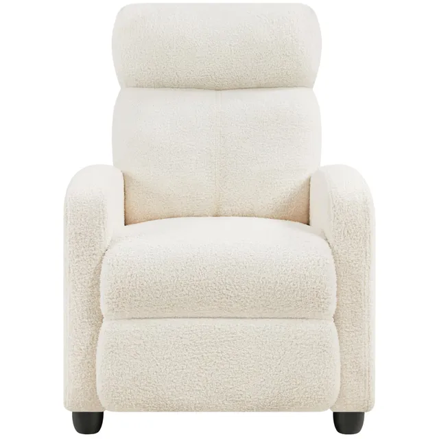 Yaheetech Fauteuil de Relaxation Petit Canapé Inclinable en Tissu Bouclette Doux en 3 Positions 1 Place avec Repose Pied/Chambre à Coucher/Home Cinéma/Salon Ivoire